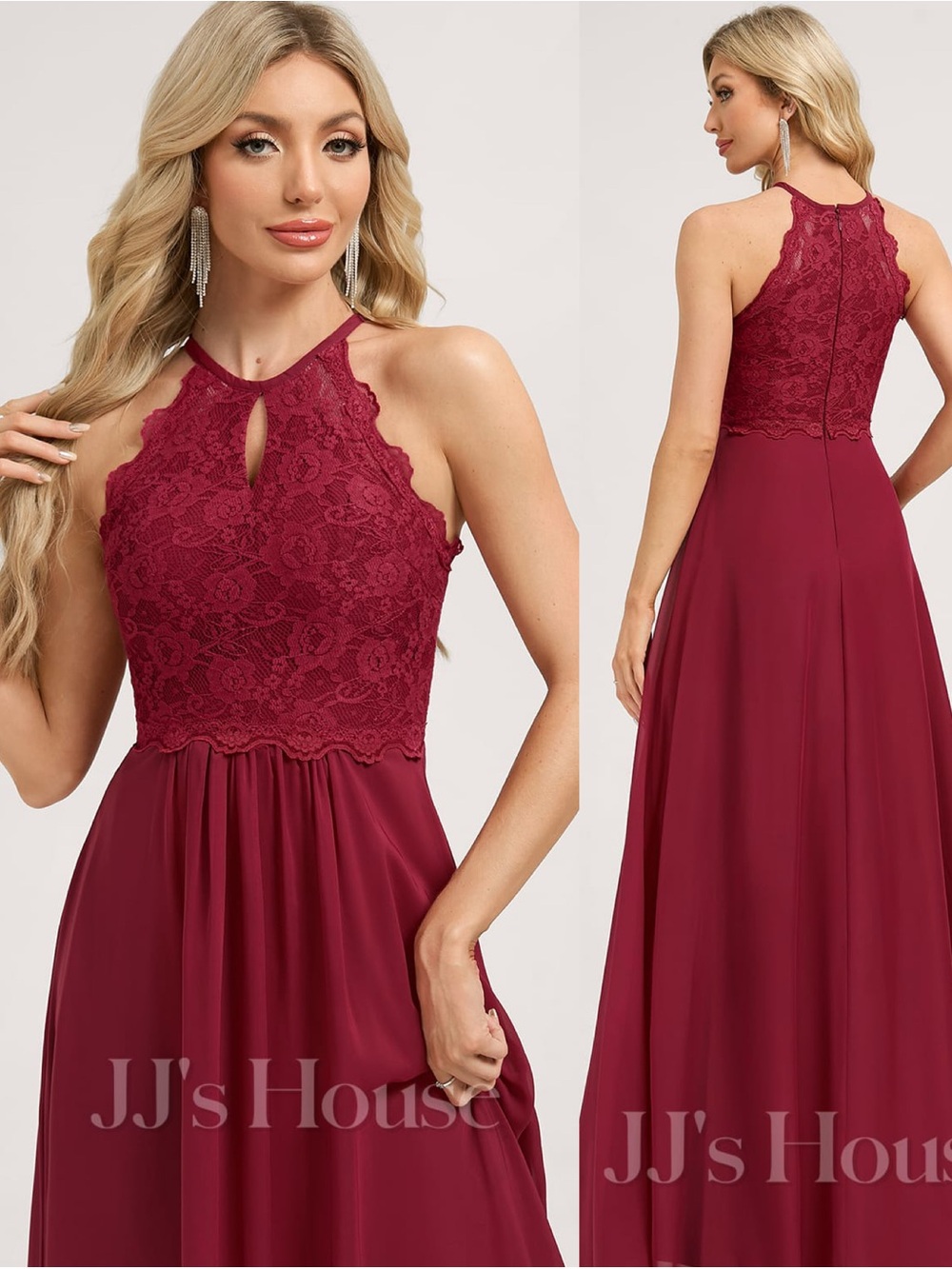JJ's House Hallie A-line Lace Dress in Burgundy | 2/4